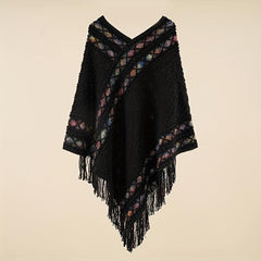 Large Woven Fringed Shawl Wrap Windproof Cape