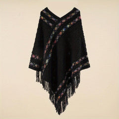 Large Woven Fringed Shawl Wrap Windproof Cape
