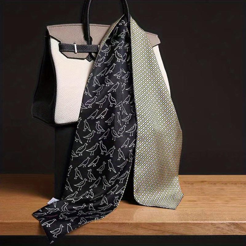 Geometric Print Skinny Scarf Reversible Ribbon Neckerchief Satin Scarves