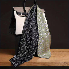 Geometric Print Skinny Scarf Reversible Ribbon Neckerchief Satin Scarves