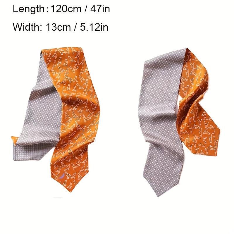 Geometric Print Skinny Scarf Reversible Ribbon Neckerchief Satin Scarves