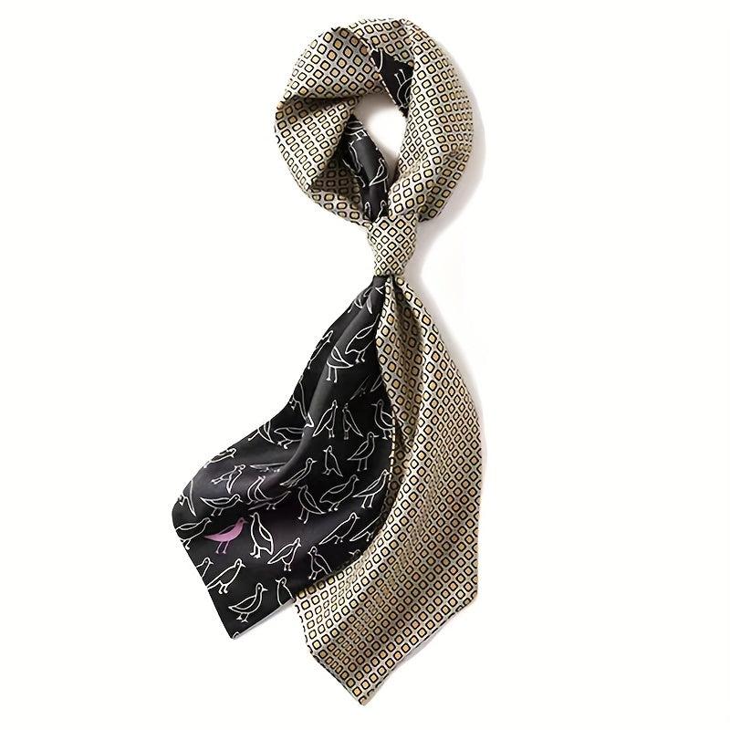Geometric Print Skinny Scarf Reversible Ribbon Neckerchief Satin Scarves