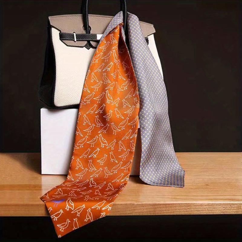 Geometric Print Skinny Scarf Reversible Ribbon Neckerchief Satin Scarves
