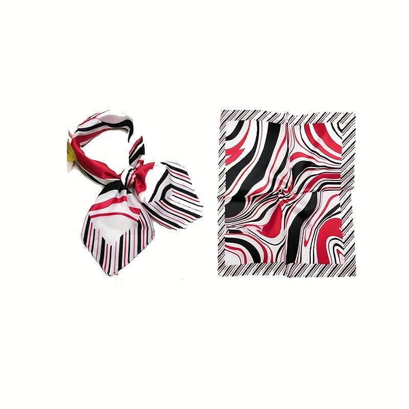 Striped Neckerchief Square Silk Scarf Women Head Wrap Hair Bandana