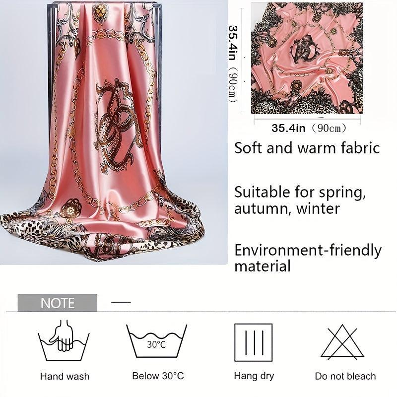 Square Women Hijab Print Head Scarves Ramadan Bandana Satin Silk Scarves