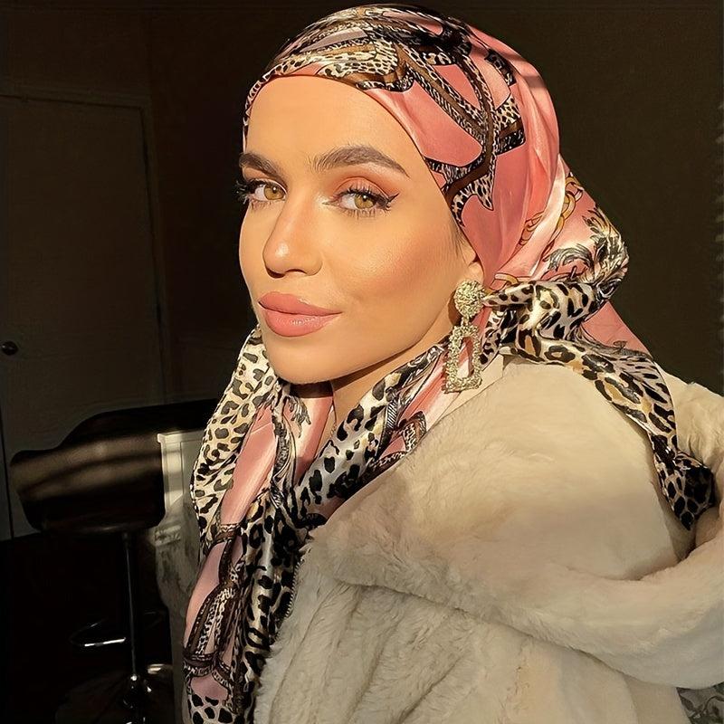 Square Women Hijab Print Head Scarves Ramadan Bandana Satin Silk Scarves