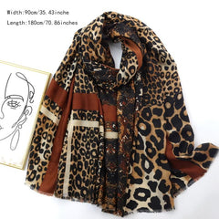 Leopard Pattern Thin Scarf Shawl Vintage Raw Edge Scarf Casual Wrap