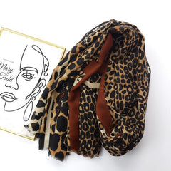 Leopard Pattern Thin Scarf Shawl Vintage Raw Edge Scarf Casual Wrap