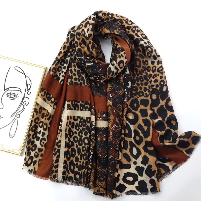 Leopard Pattern Thin Scarf Shawl Vintage Raw Edge Scarf Casual Wrap