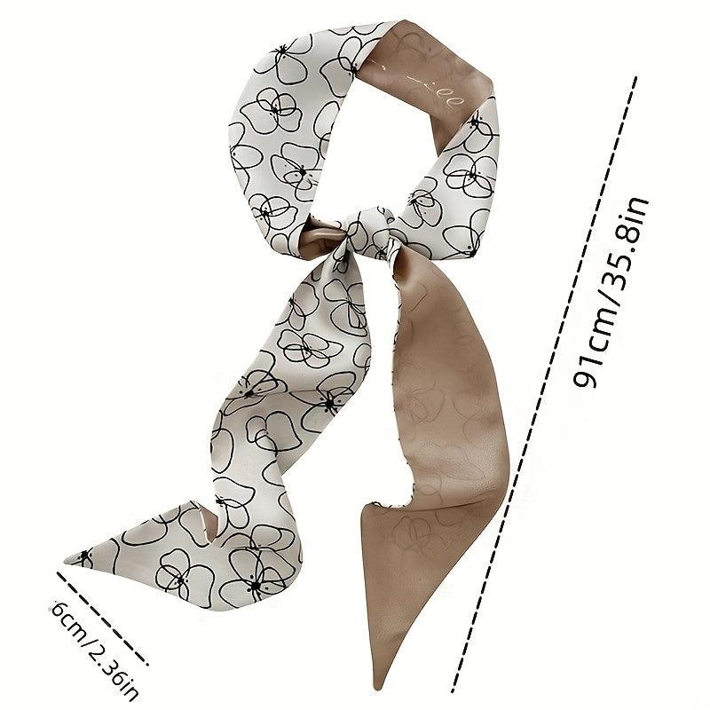 Floral Print Skinny Scarf Silk Hair Ribbon Boho Satin Neckerchief