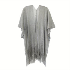 Solid Tassel Shawl Bikini Cover Up Women Sunscreen Cape Cardigan