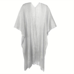 Solid Tassel Shawl Bikini Cover Up Women Sunscreen Cape Cardigan