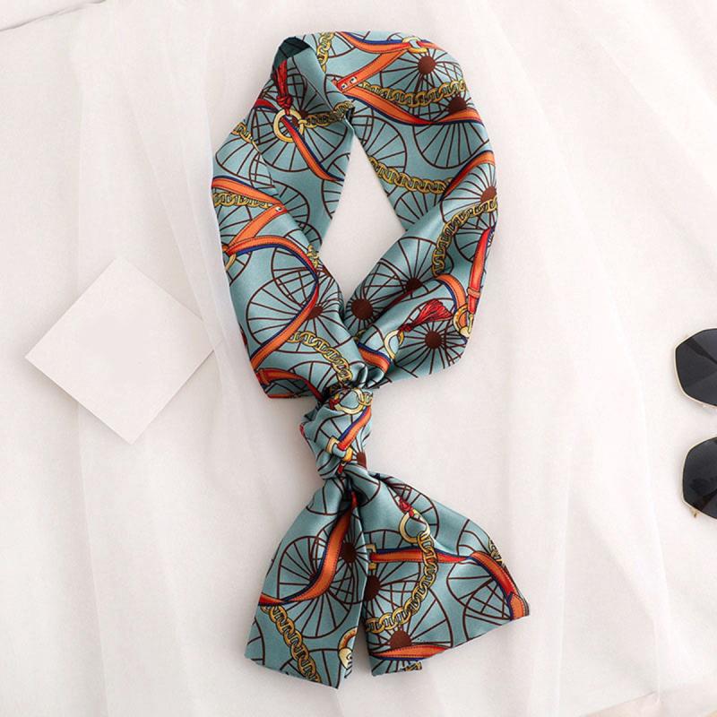 Vintage Chain Print Skinny Scarf Satin Neckerchief Silk Twilly Scarf