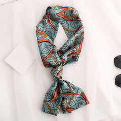 Vintage Chain Print Skinny Scarf Satin Neckerchief Silk Twilly Scarf