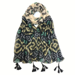 Vintage Geometric Print Scarf Boho Block Tassel Shawl Casual Windproof Head Wrap