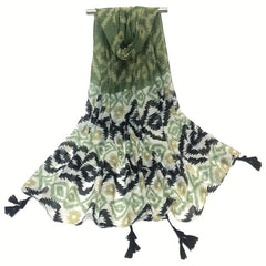 Vintage Geometric Print Scarf Boho Block Tassel Shawl Casual Windproof Head Wrap