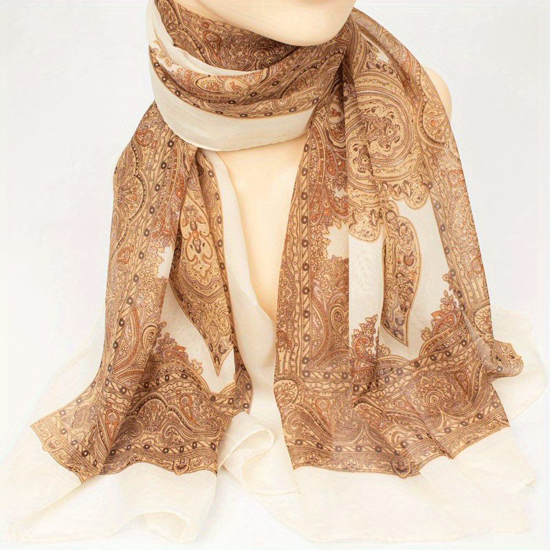 Retro Printed Silky Scarf Lightweight Breathable Chiffon Neck Scarf