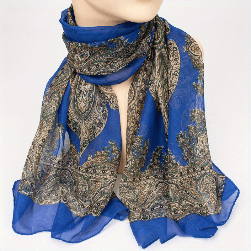 Retro Printed Silky Scarf Lightweight Breathable Chiffon Neck Scarf