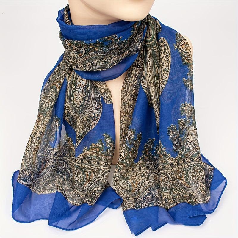 Retro Printed Silky Scarf Lightweight Breathable Chiffon Neck Scarf