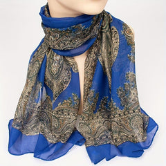 Retro Printed Silky Scarf Lightweight Breathable Chiffon Neck Scarf