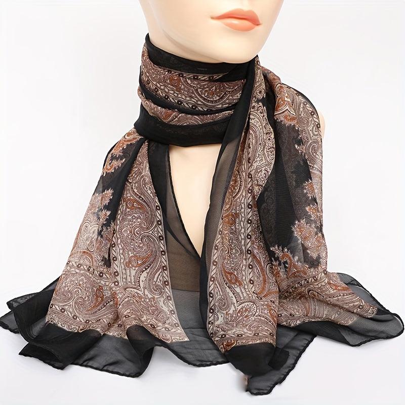 Retro Printed Silky Scarf Lightweight Breathable Chiffon Neck Scarf