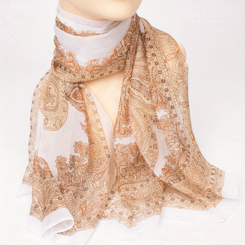 Retro Printed Silky Scarf Lightweight Breathable Chiffon Neck Scarf