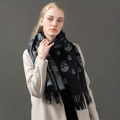 Skull Print Fringe Trim Scarf Warm Shawl Scarf Wrap