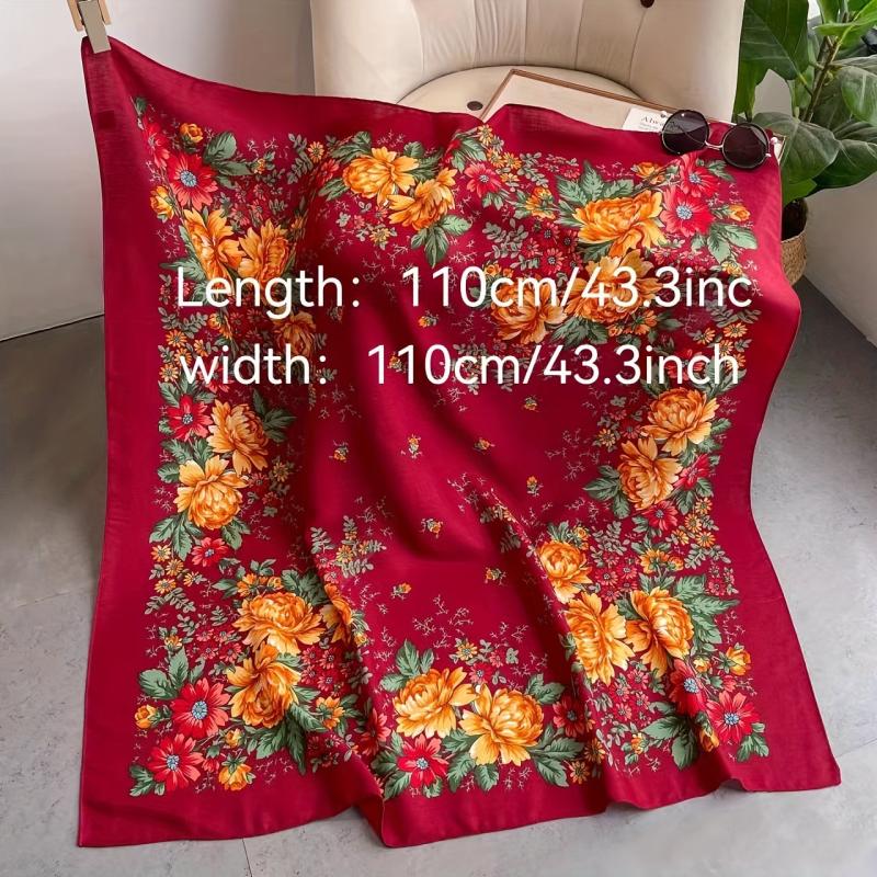 Floral Satin Scarf 98cm Large Square Hijab for Women