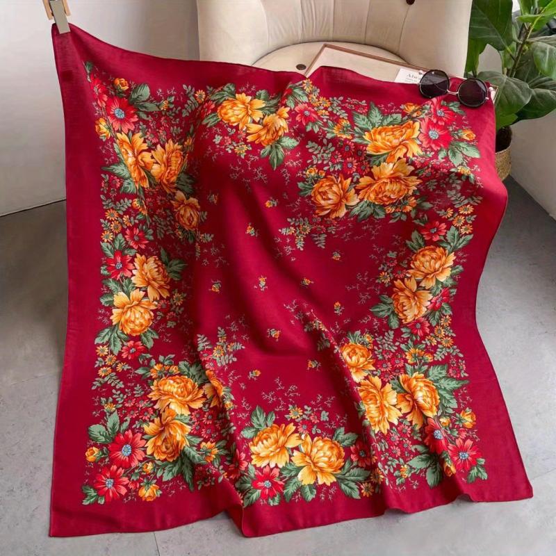 Floral Satin Scarf 98cm Large Square Hijab for Women