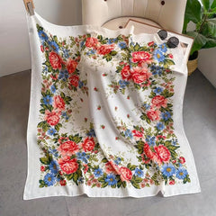 Floral Satin Scarf 98cm Large Square Hijab for Women