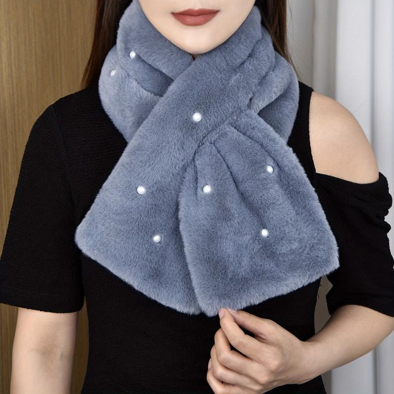 Faux Fur Neck Scarf Soft Warm Double Sides Cross Scarf