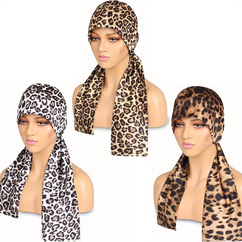 Leopard Print Silk Head Scarf Hair Bands Double Sided Turban
