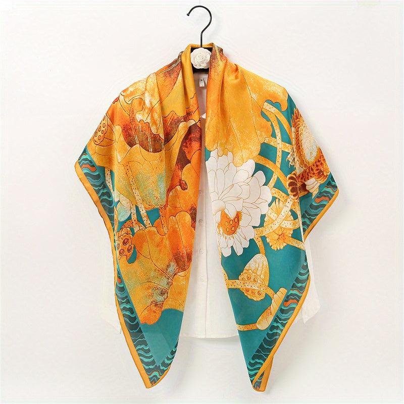 Large Square Scarf Silk Like Shawl Scarf Print Satin Scarf