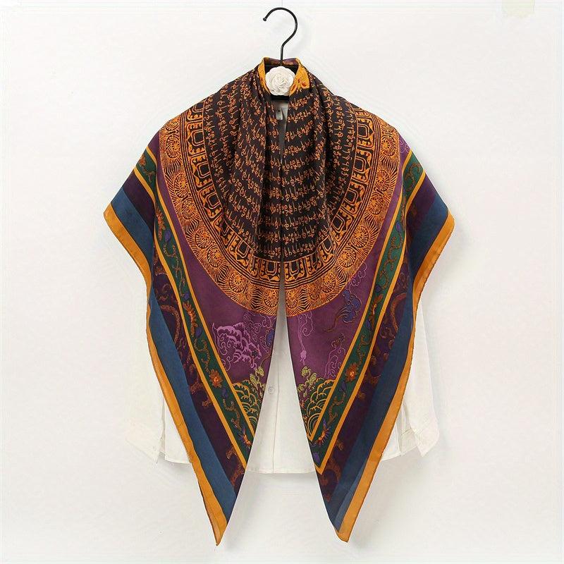 Large Square Scarf Silk Like Shawl Scarf Print Satin Scarf