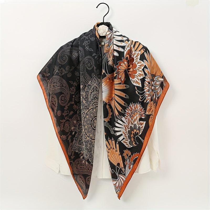 Large Square Scarf Silk Like Shawl Scarf Print Satin Scarf
