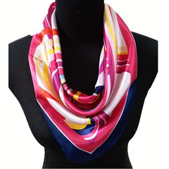 Satin Neckerchief Silk Square Scarf Striped Print Bandana Women Head Wrap