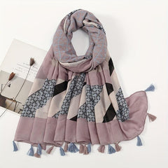 Vintage Plaid Tassel Scarf Dark Pink Shawl Boho Head Wrap