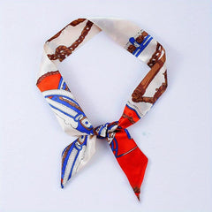 Chain Print Skinny Scarf Satin Neckerchief Long Ribbon Twilly Scarf