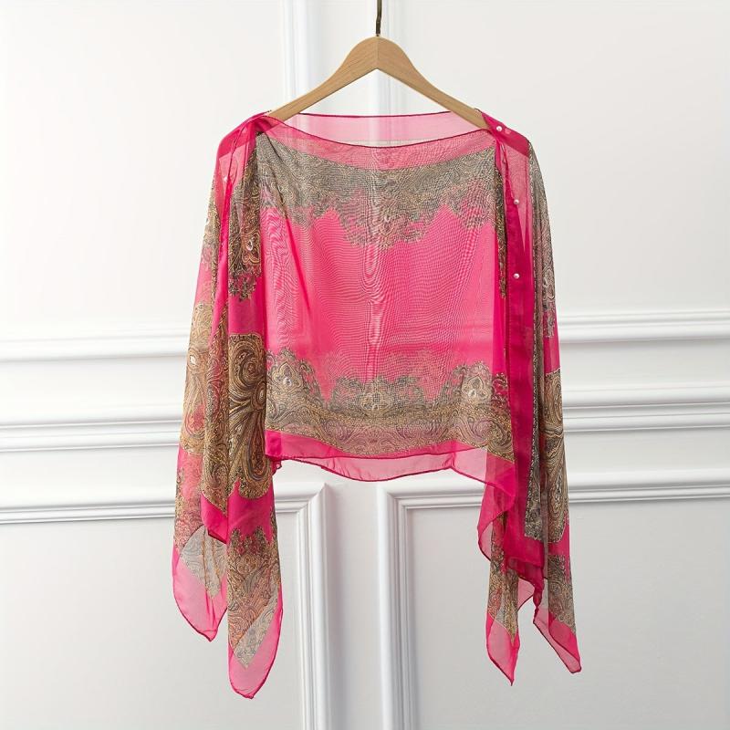 Paisley Print Gauze Shawl Sunproof Cover Up Loose Wrap Cardigan
