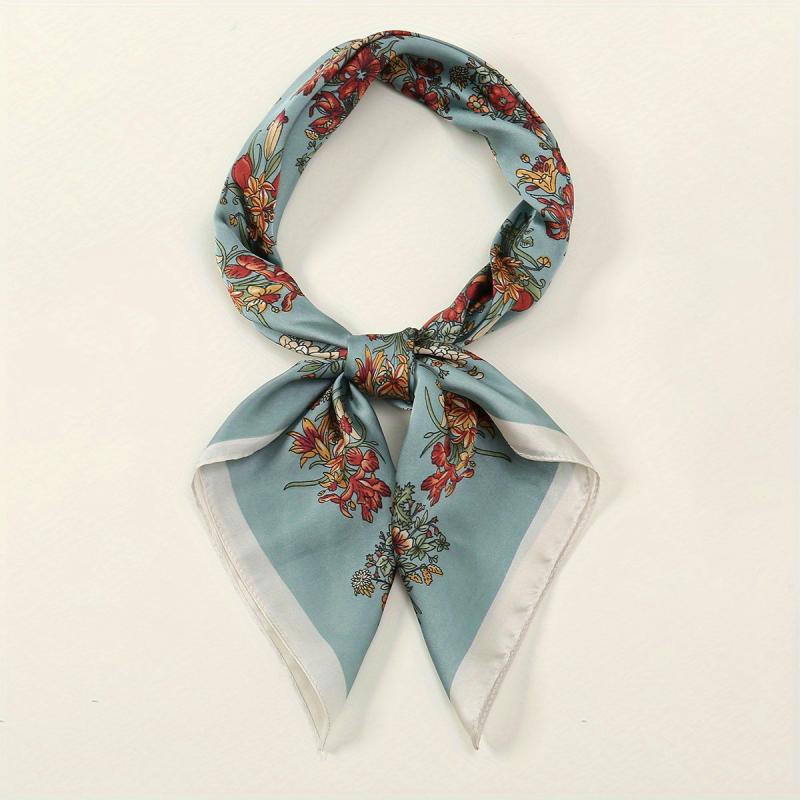 Satin Floral Print Bandana Scarf Neckerchief