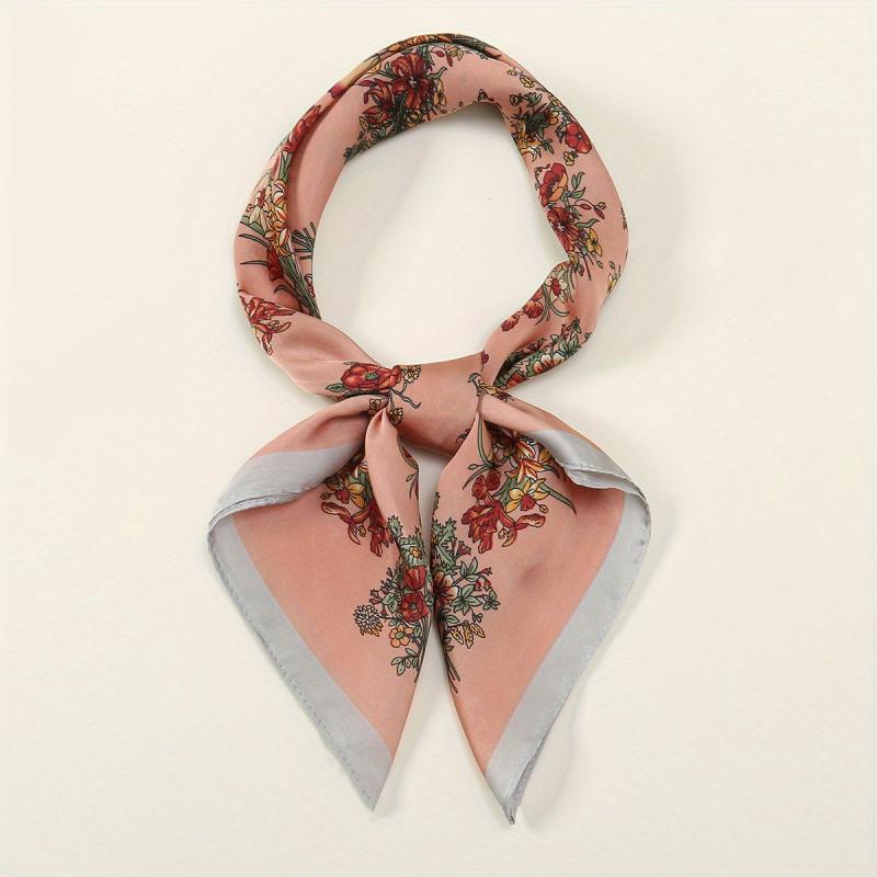 Satin Floral Print Bandana Scarf Neckerchief