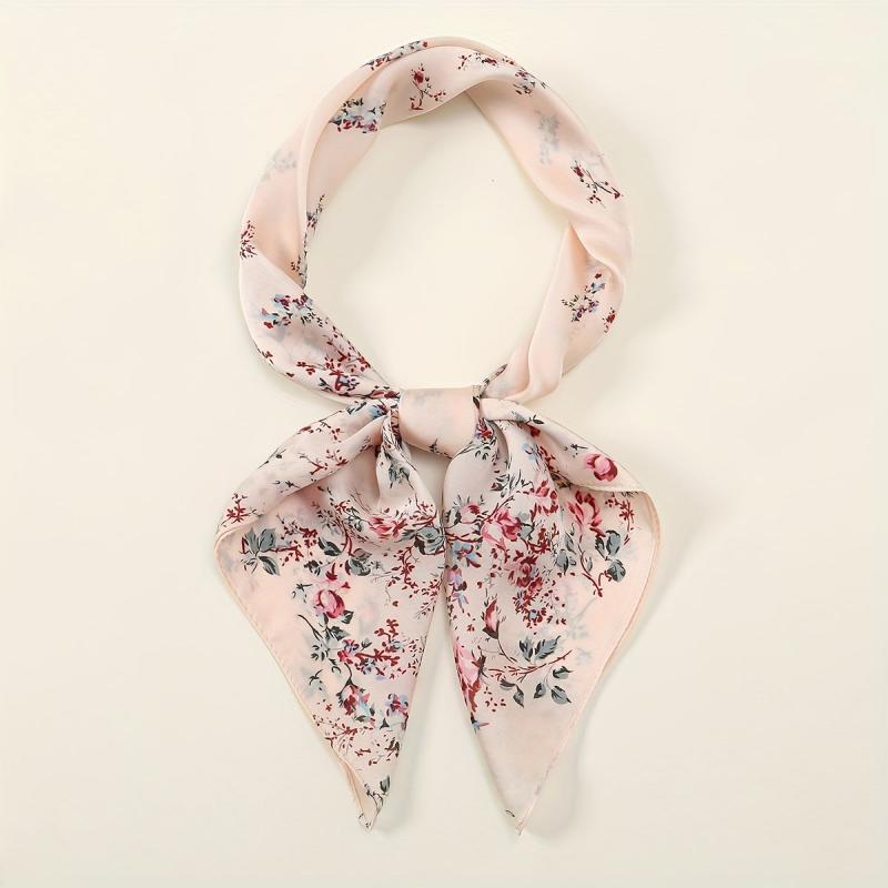 Satin Floral Print Bandana Scarf Neckerchief