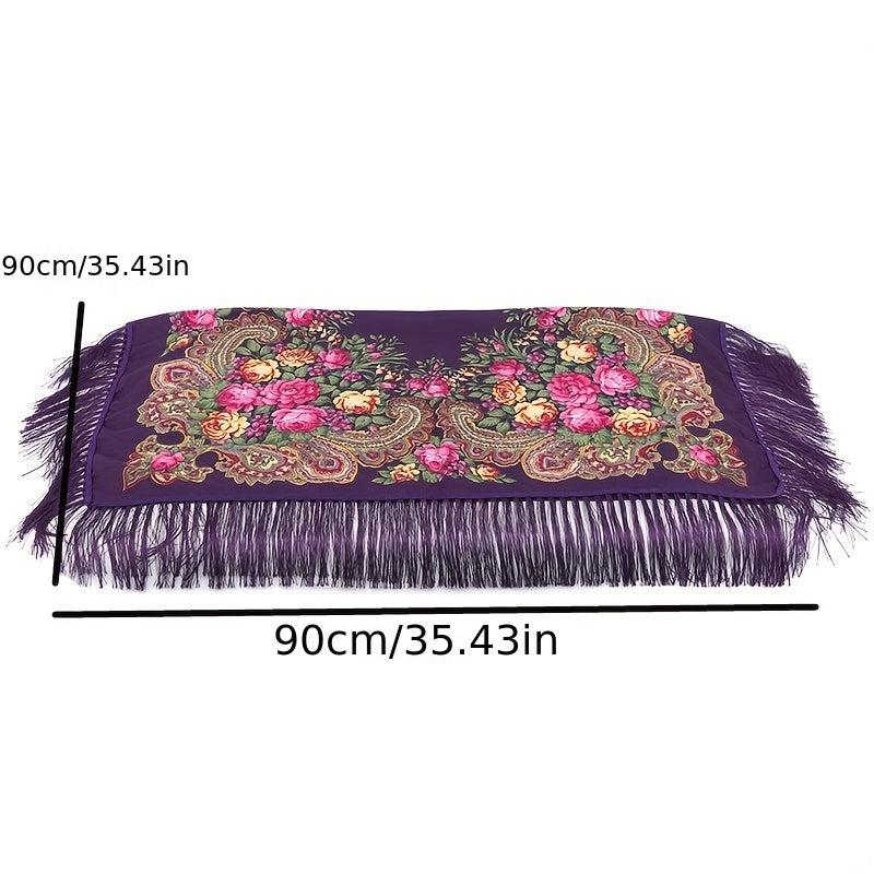 Boho Flower Print Shawl Tassel Wrap Vintage Windproof Warm Cape