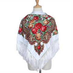 Boho Flower Print Shawl Tassel Wrap Vintage Windproof Warm Cape