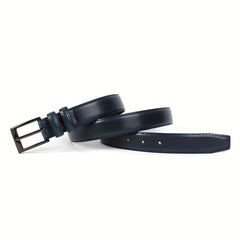 Navy Leather Men's Belt Formal Dress Single Pin Buckle