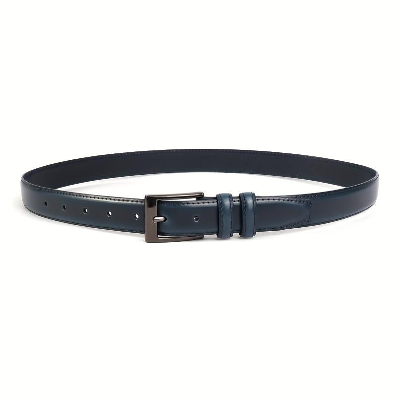 Navy Leather Men's Belt Formal Dress Single Pin Buckle
