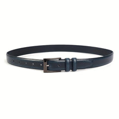 Navy Leather Men's Belt Formal Dress Single Pin Buckle