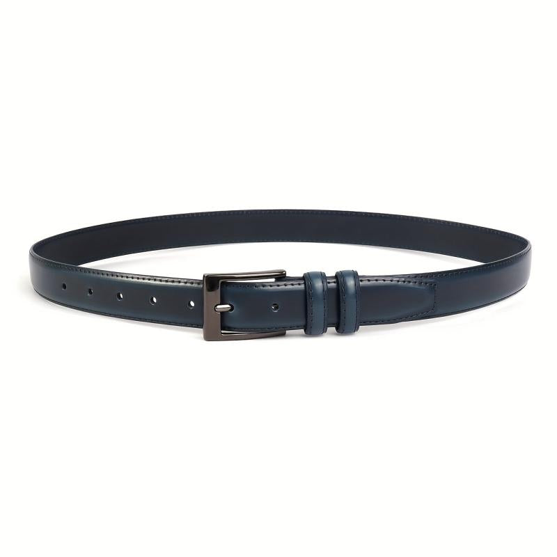 Navy Leather Men's Belt Formal Dress Single Pin Buckle