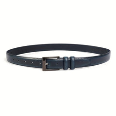 Navy Leather Men's Belt Formal Dress Single Pin Buckle