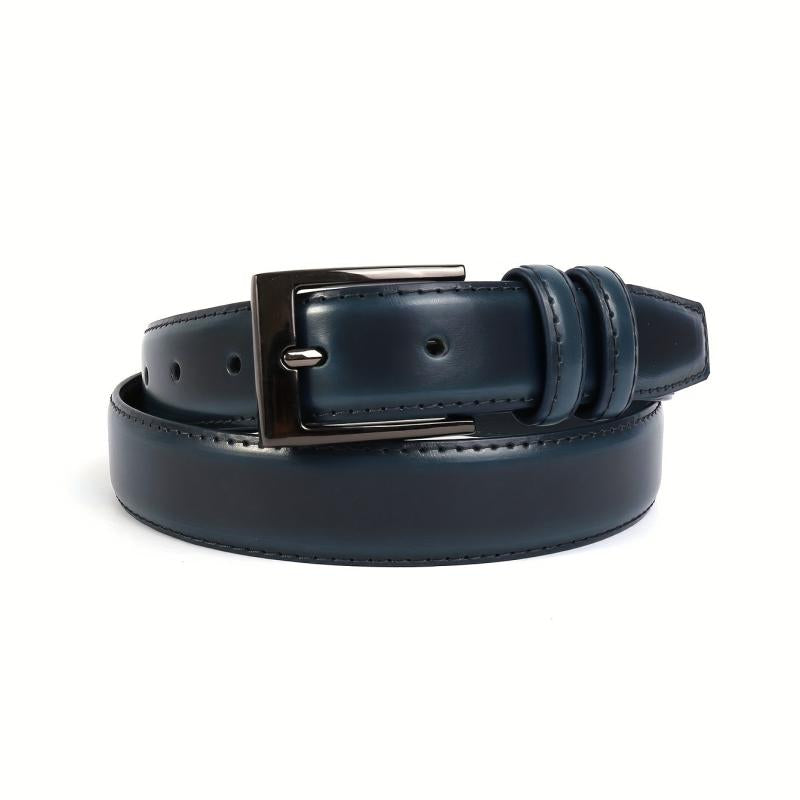Navy Leather Men's Belt Formal Dress Single Pin Buckle
